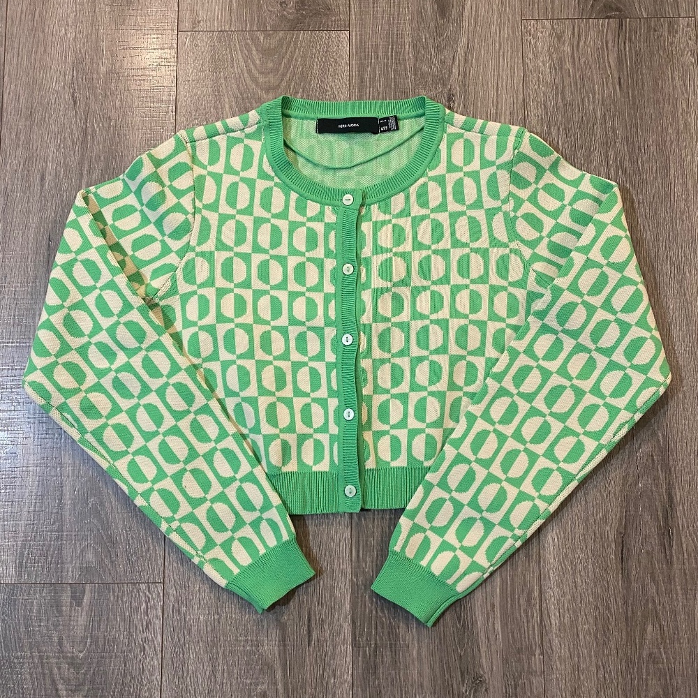 GREEN ABSTRACT CROPPED SWEATER